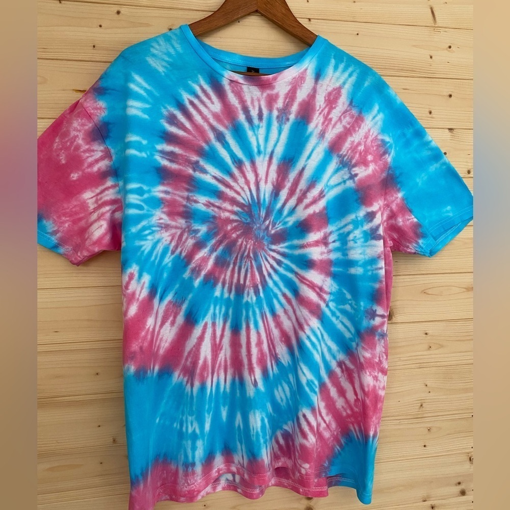NEW Unisex XL GILDAN Soft Style Gender Reveal Pink Blue Spiral Tie-Dye T-Shirt - Picture 2 of 8